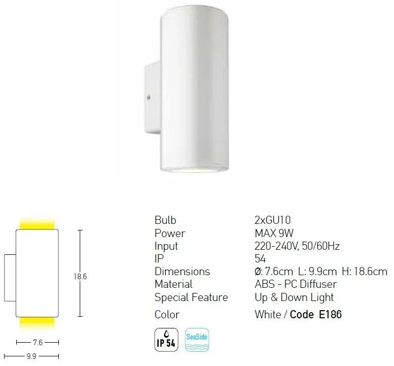 Aplica de perete pentru iluminat exterior, up/down, IP54 Haland alb