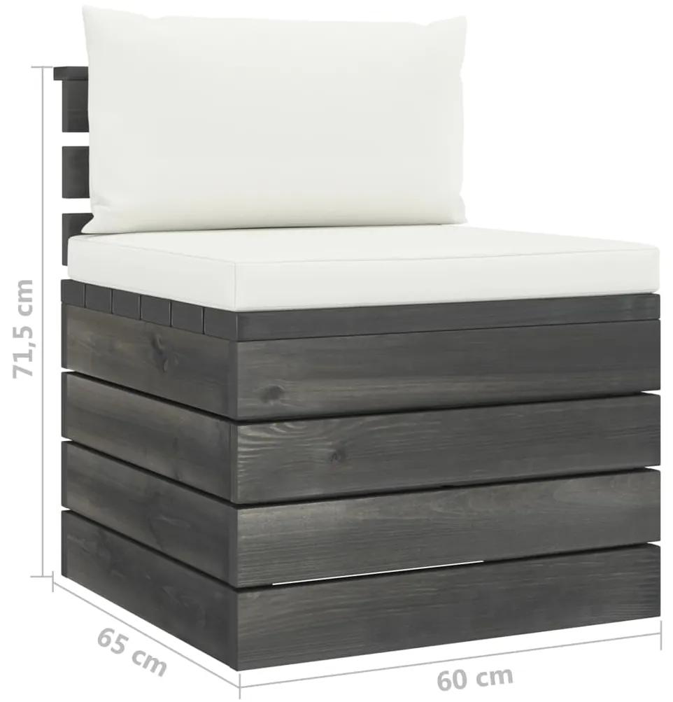 Canapea de gradina din paleti, de mijloc, cu perne, lemn pin 1, Crem, canapea de mijloc