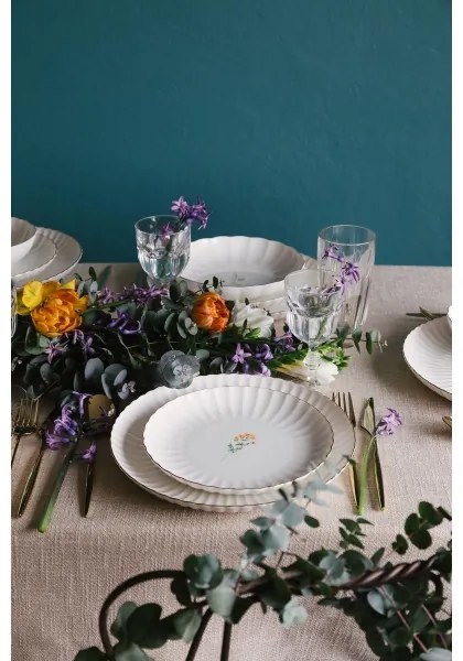 Set veselă 27 piese, porțelan, alb/auriu