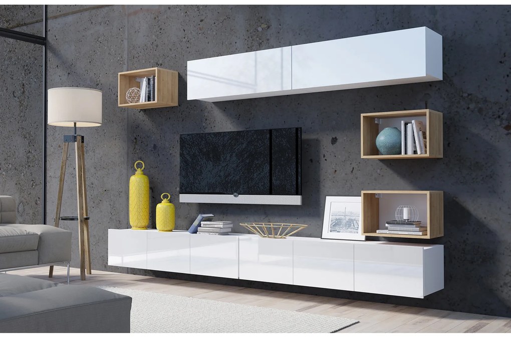 Mobilier living Calabria C31 WHITE (Alb + Stejar auriu) (fără iluminat). 1051572