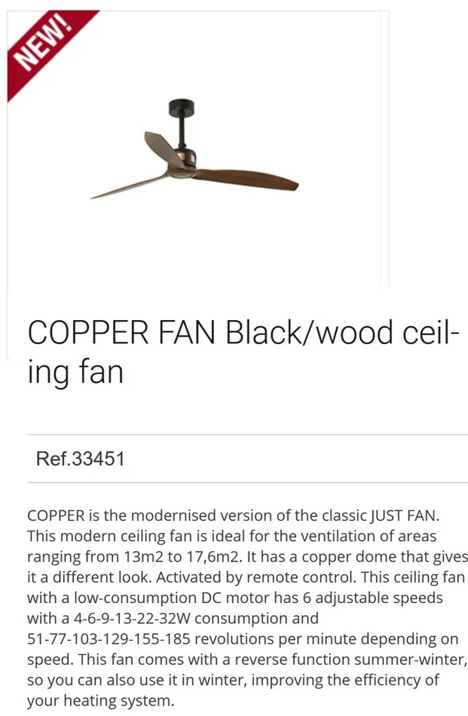 Ventilator de tavan cu telecomanda design modern COPPER