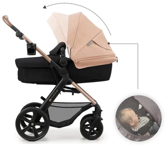 Cărucior de copii combinat 3 în 1 KINDERKRAFT MOOV 2 Sand beige + scaun auto MINK PRO