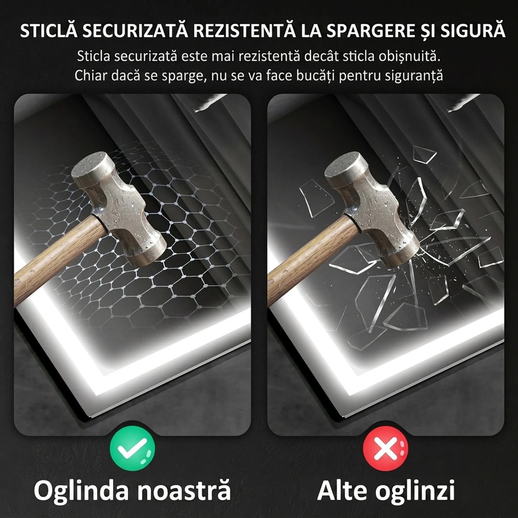 HOMCOM Oglindă Baie Anti-aburire Con Lumină Led E Difuzor Bluetooth 80x60 cm | Aosom Romania
