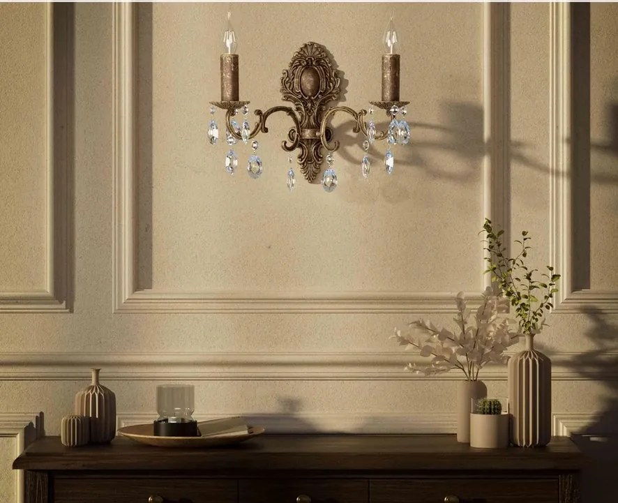 Aplica de perete 2 brate din alama si cristal Venezia