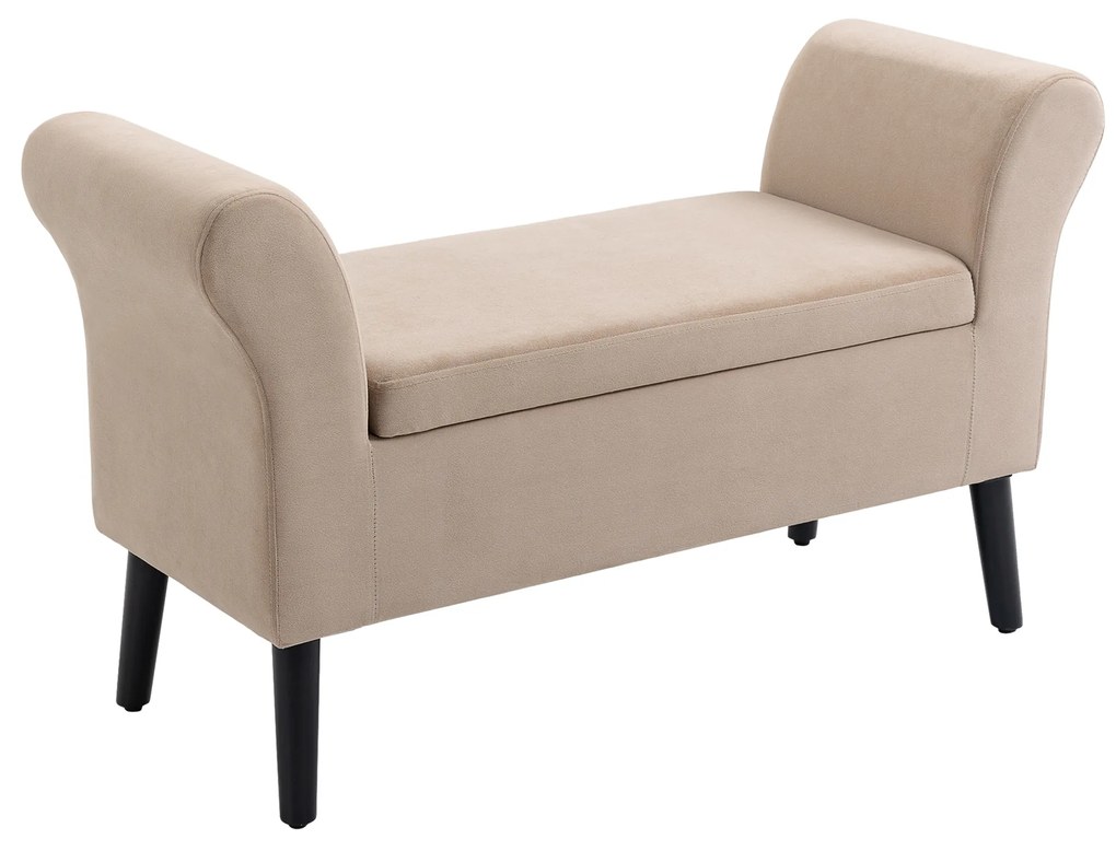 HOMCOM Bancă Captușită cu Depozitare, Bancă de Depozitare cu Brațe, Înălțime 46 cm a Șezutului, Catifea, 111,5 x 41 x 65 cm, Bej | Aosom Romania