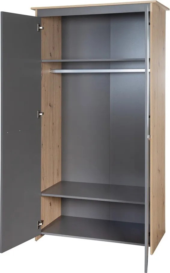 Șifonier de copii gri antracit/în culoare naturală cu aspect de lemn de stejar 50x190x96 cm Anna – Roba