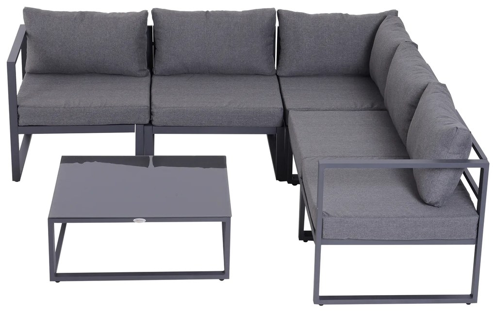 Outsunny set mobilier grădină 6 piese, canapele, colțar, masă auxiliară, aluminiu poliester, perne, pentru 4-5 Persoane | Aosom Romania