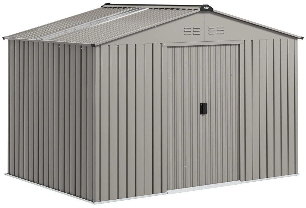 Outsunny Adăpost de grădină 5,4 m² dim. 2,77 x 1,95 x 1,92 m fundație inclusă, ușă culisantă, ventilații, tablă de oțel, antracit | Aosom Romania