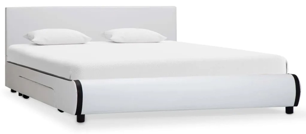 284944 vidaXL Cadru de pat cu sertare, alb, 120 x 200 cm, piele ecologică