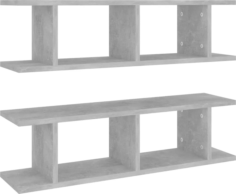 vidaXL Rafturi de perete, 2 buc., gri beton, 75x18x20 cm, lemn