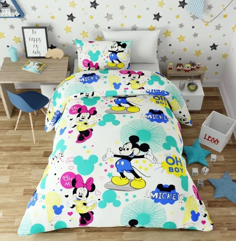 Lenjerie de pat copii Mikey &amp; Minnie crem /160x200 cm dimensiune standard