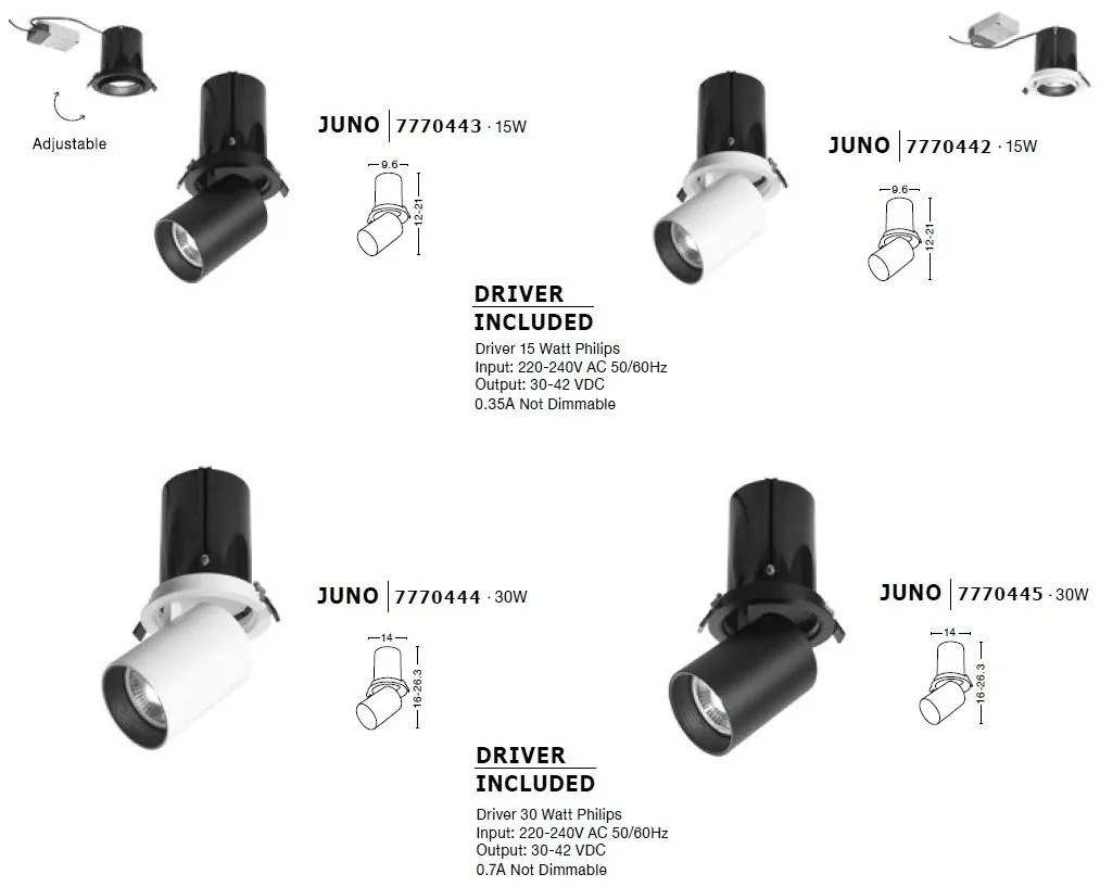 Spot incastrabil pentru tavan fals, Juno negru 15W NVL-7770443