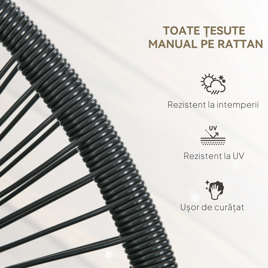 Outsunny Bancă Acapulco cu Brațe, Perne și Cadru din Oțel, Greutate Maximă 260 kg pentru Balcon, Terasă, Grădină 132x72x83 cm Negru | Aosom Romania