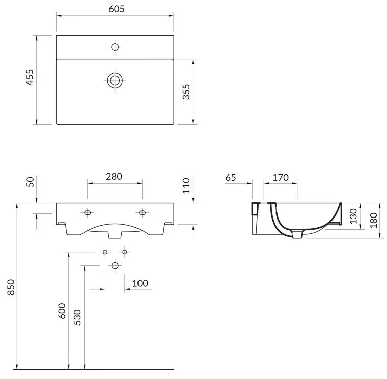 Lavoar pe blat, Cersanit, Inverto, dreptunghiular, 60 cm, alb