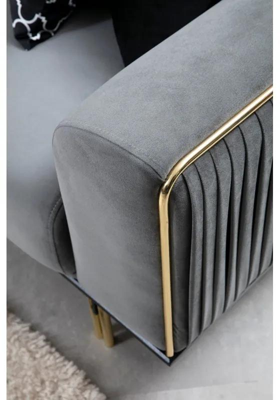 Canapea 3 Locuri London - Grey cu Ornament Auriuiu