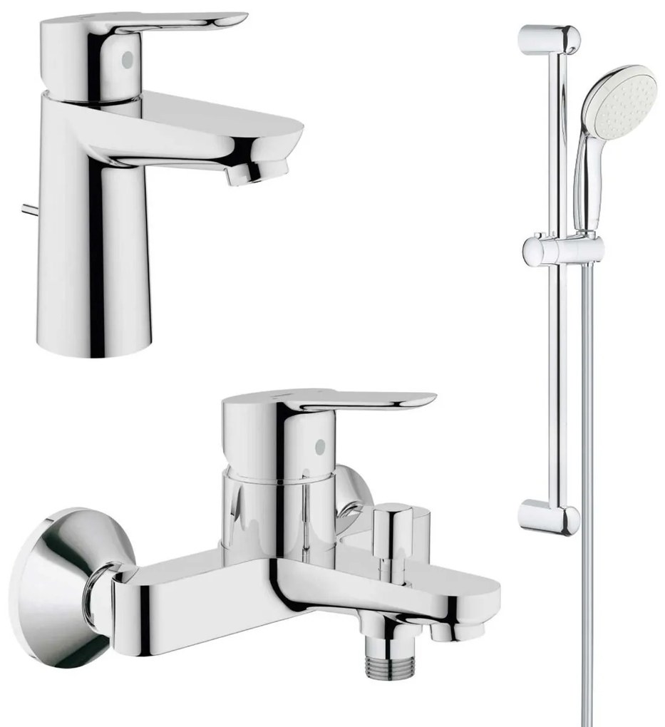 Pachet complet baterii baie Grohe Bau Edge marimea S(23328000,23334000,27853001), suport hartie igienica Essentials (40367001)