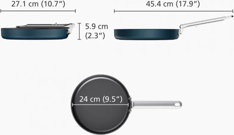 Tigaie adâncă Joseph Joseph Space 45041, 24 cm, mâner pliabil, acoperire ceramică, se poate folosi la cuptor până la 232 °C, compatibilă cu plitele cu inducție, albastră