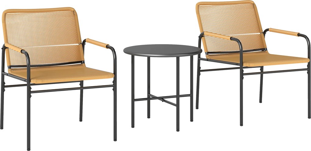 Outsunny Set bistro ratan 3 piese, set de ședere, mobilier de grădină cu 2 fotolii, masă de cafea 54 x 66 x 76 cm Galben | Aosom Romania