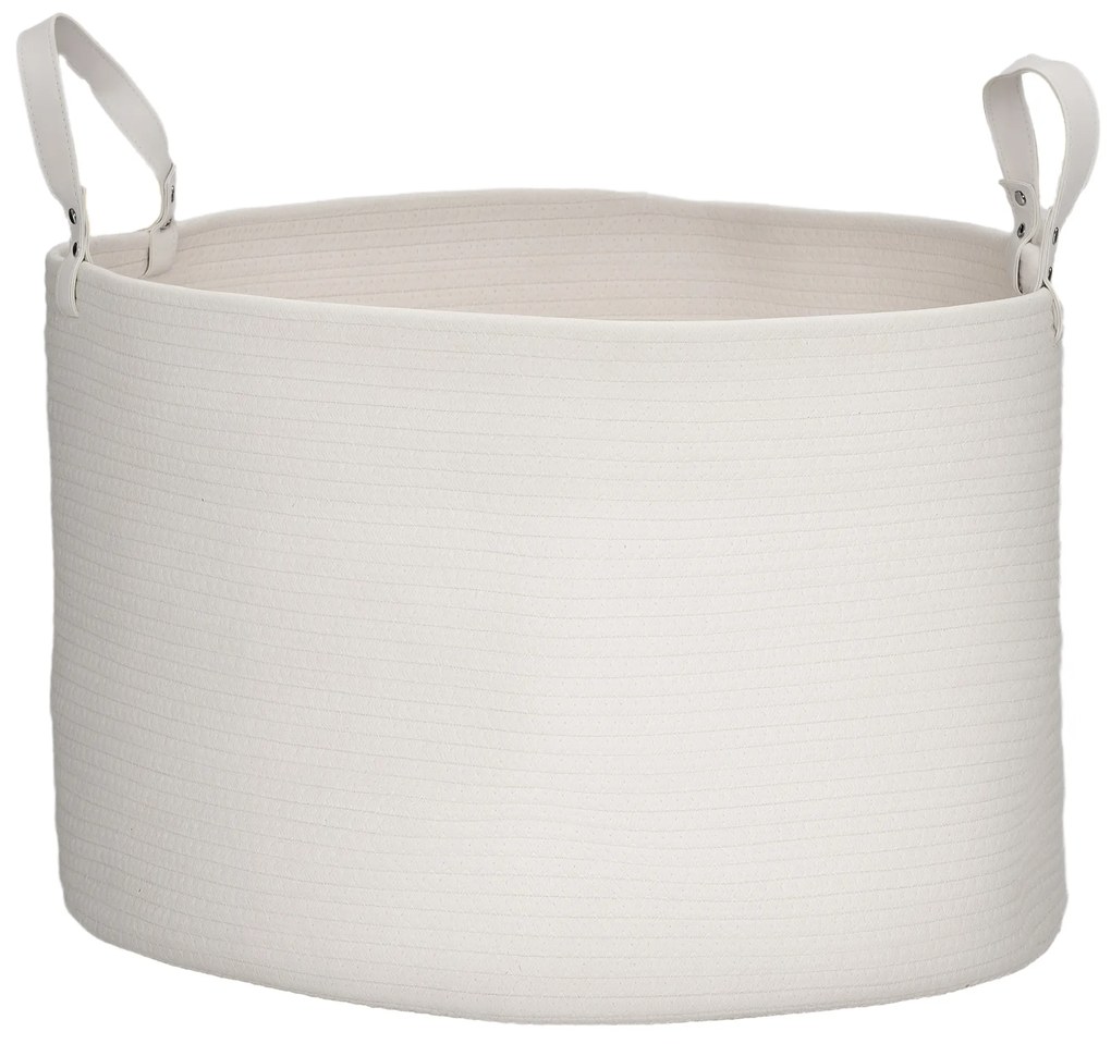 HOMCOM Coș pentru Rufe de 88L, Portabil și Pliabil cu Mânere, Coș de Rufe din Bumbac Natural, Ø56x35,5 cm, Alb Crem | Aosom Romania