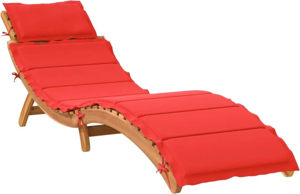 vidaXL Șezlong cu pernă, roșu, lemn masiv de acacia