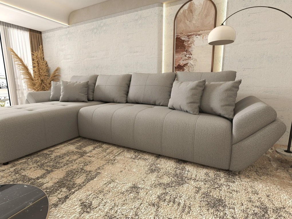 Colțar extensibil dumonde cu ladă de depozitare si sezut confortabil din spuma high-density, Berlin XL Enjoy Grey 350x185 cm