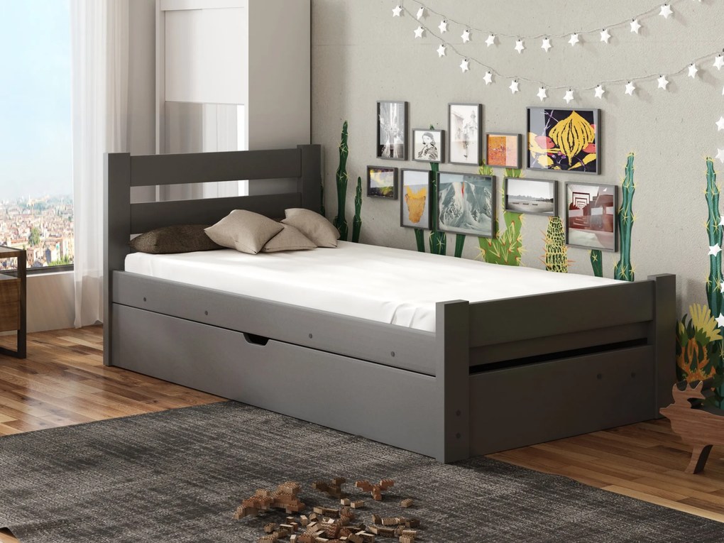 Pat pentru copii 90 x 190 cm Nia (cu somieră și sp. depozitare) (grafit). Promo -10%. 1012890