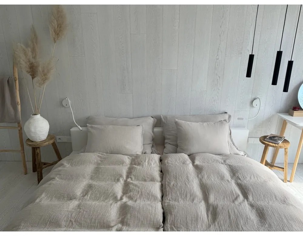 Lenjerie de pat bej din muselină pentru pat de o persoană 135x200 cm Plain Muslin – Butter Kings