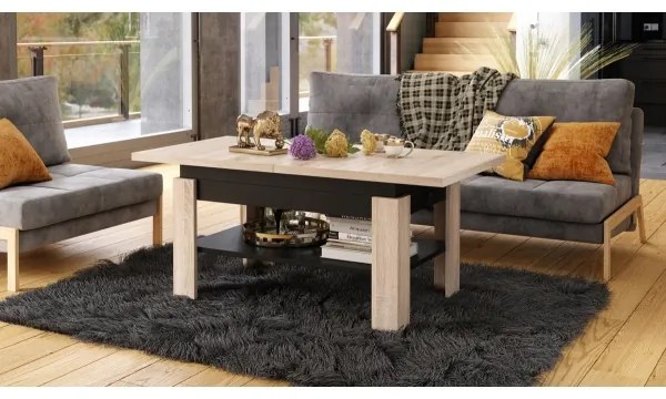 Masă extensibilă ROY cu blat rabatabil, stejar sonoma/negru