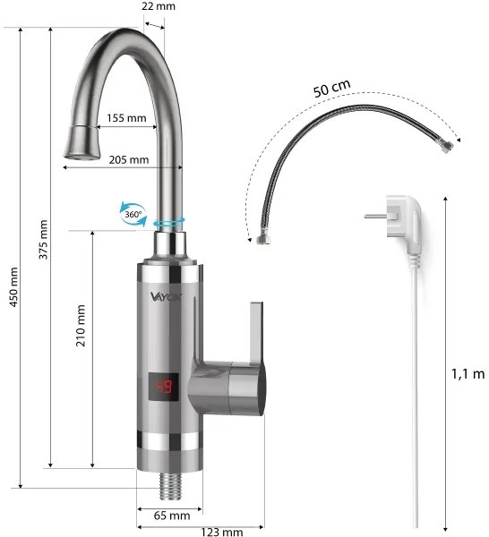 Instant de apă caldă cu afișaj LED 3000W/230V IPX4 oțel inoxidabil