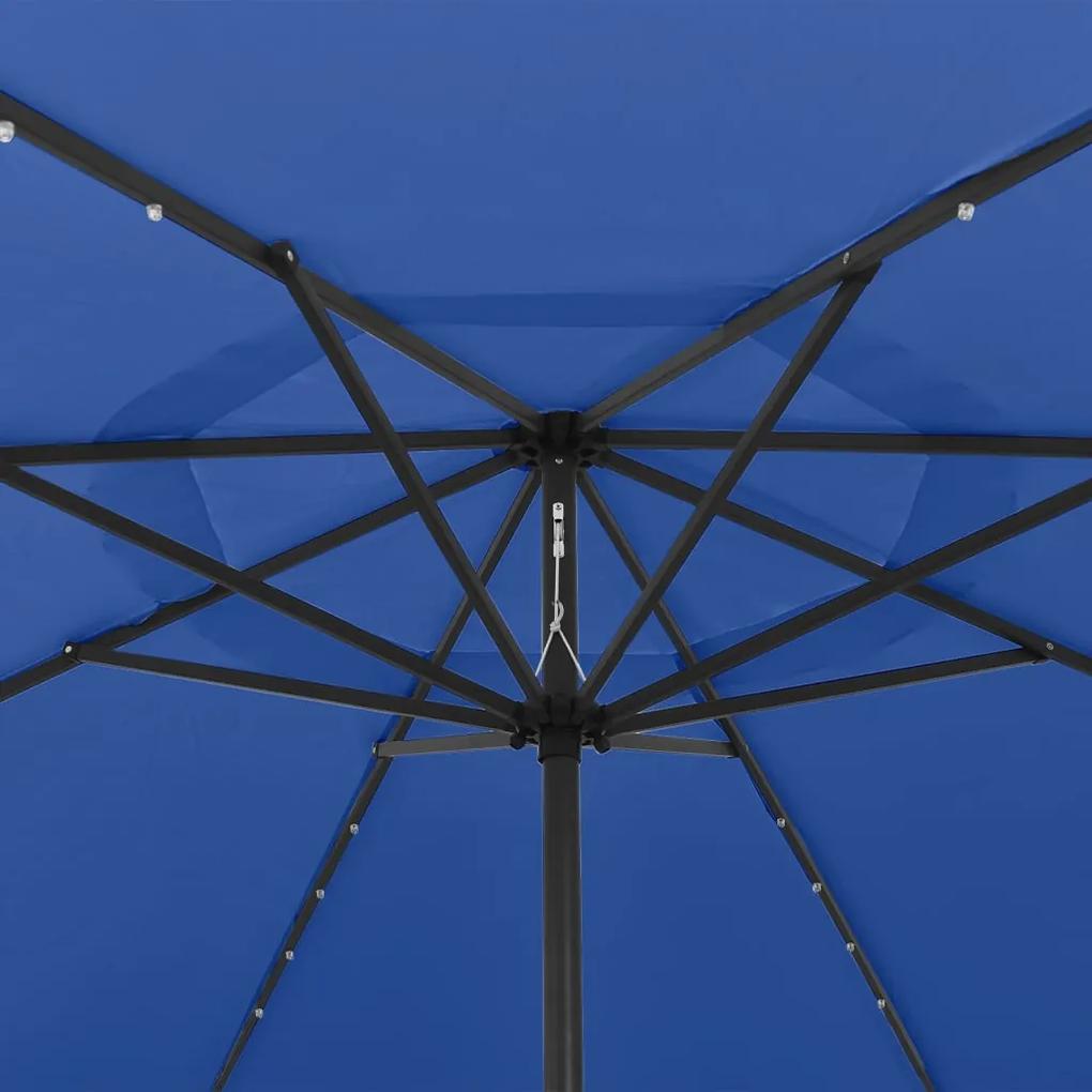 Umbrela de soare exterior, LED-uri  stalp metal, azuriu 400 cm azure blue