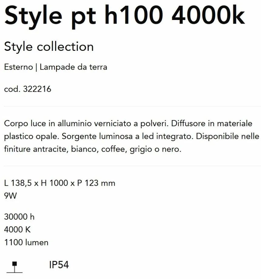 Stalp LED iluminat exterior Style pt h100 4000k negru