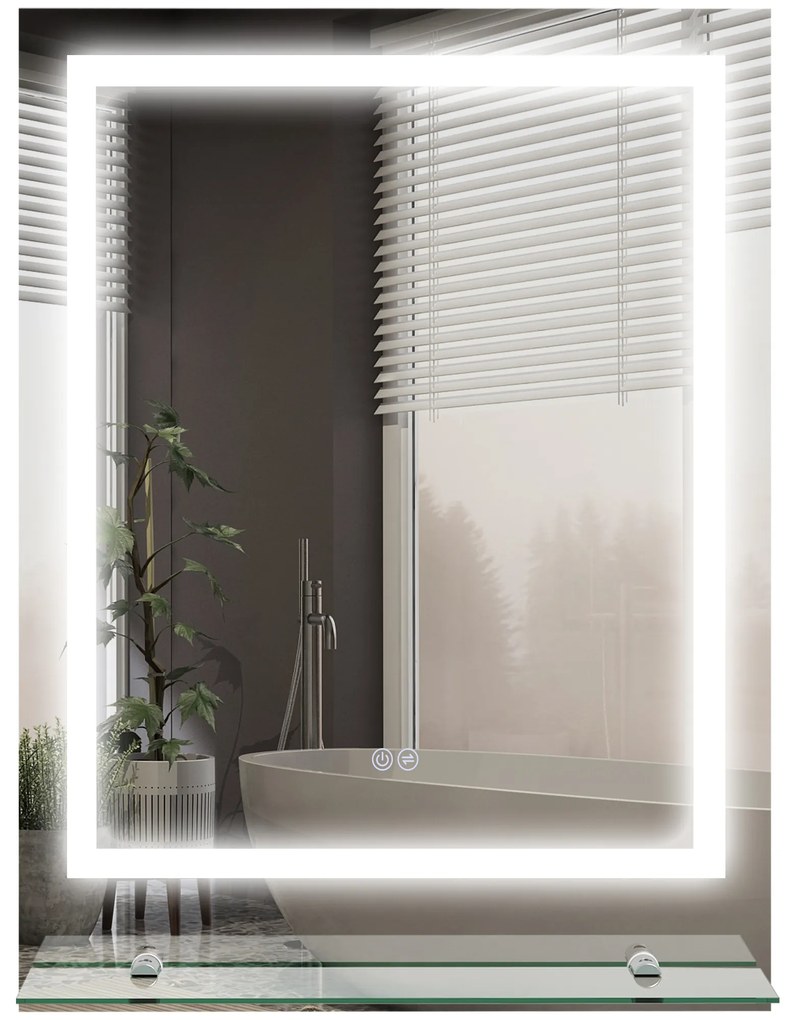 kleankin Oglindă rectangulară de perete luminoasă LED pentru baie 80 x 60 cm | Aosom Romania