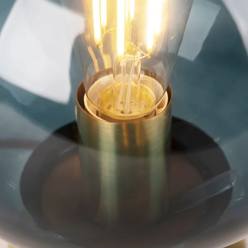 Lampă de masă Art Deco din alamă cu sticlă albastră ocean - Pallon