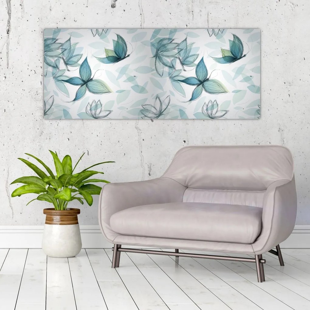Tablou - Fluturași albaștri (120x50 cm)