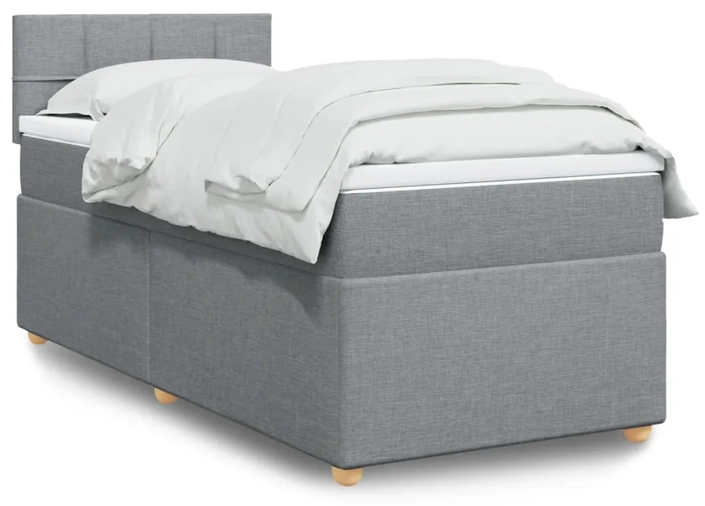 vidaXL Pat box spring cu saltea, gri deschis, 100x200 cm, textil