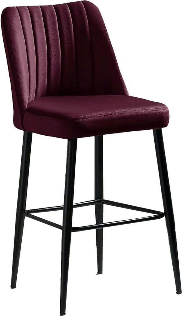Set 2 scaune bar VENTO, rosu/negru, stofa catifelata/metal, 49x45x99 c