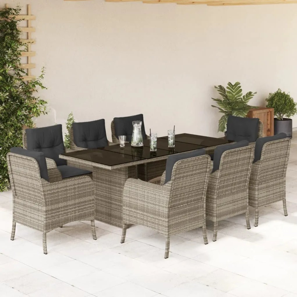 3211891 vidaXL Set mobilier grădină cu perne, 9 piese, gri deschis, poliratan