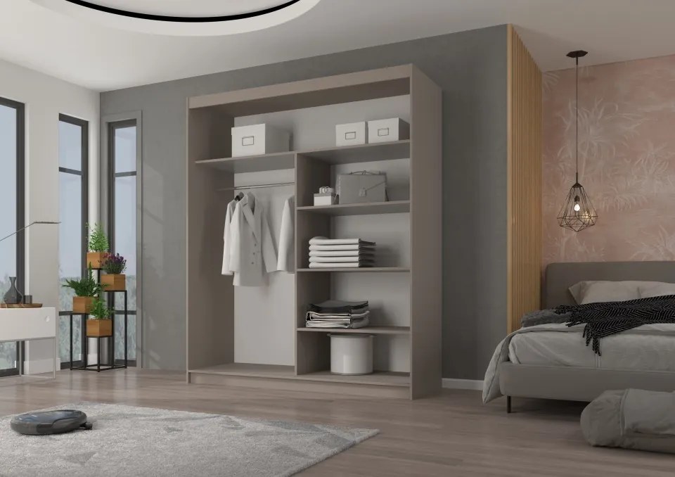 Dulap cu uși glisante ESTI – cu oglindă – 180x59x215 cm – Cașmir