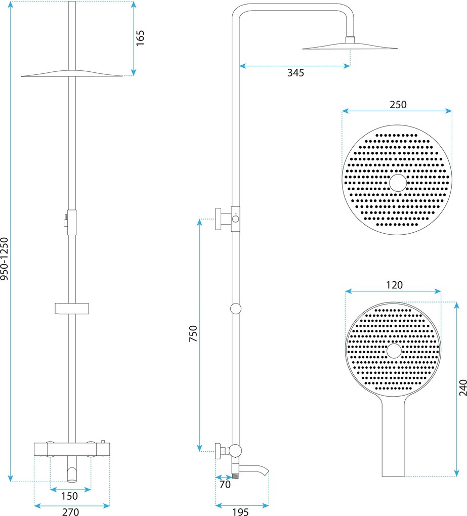 Coloana de dus cu termostat Lungo Diamond Gold