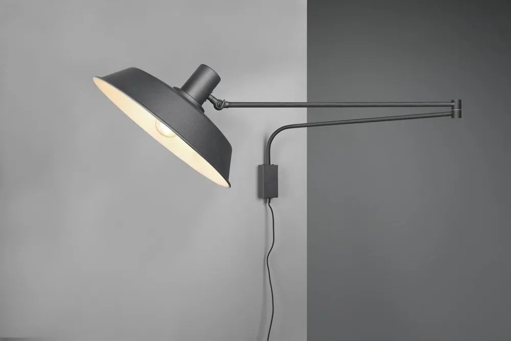 Aplică de perete negru-mat cu structură flexibilă cu alimentare la priză ø 35,5 cm Bolder – Trio