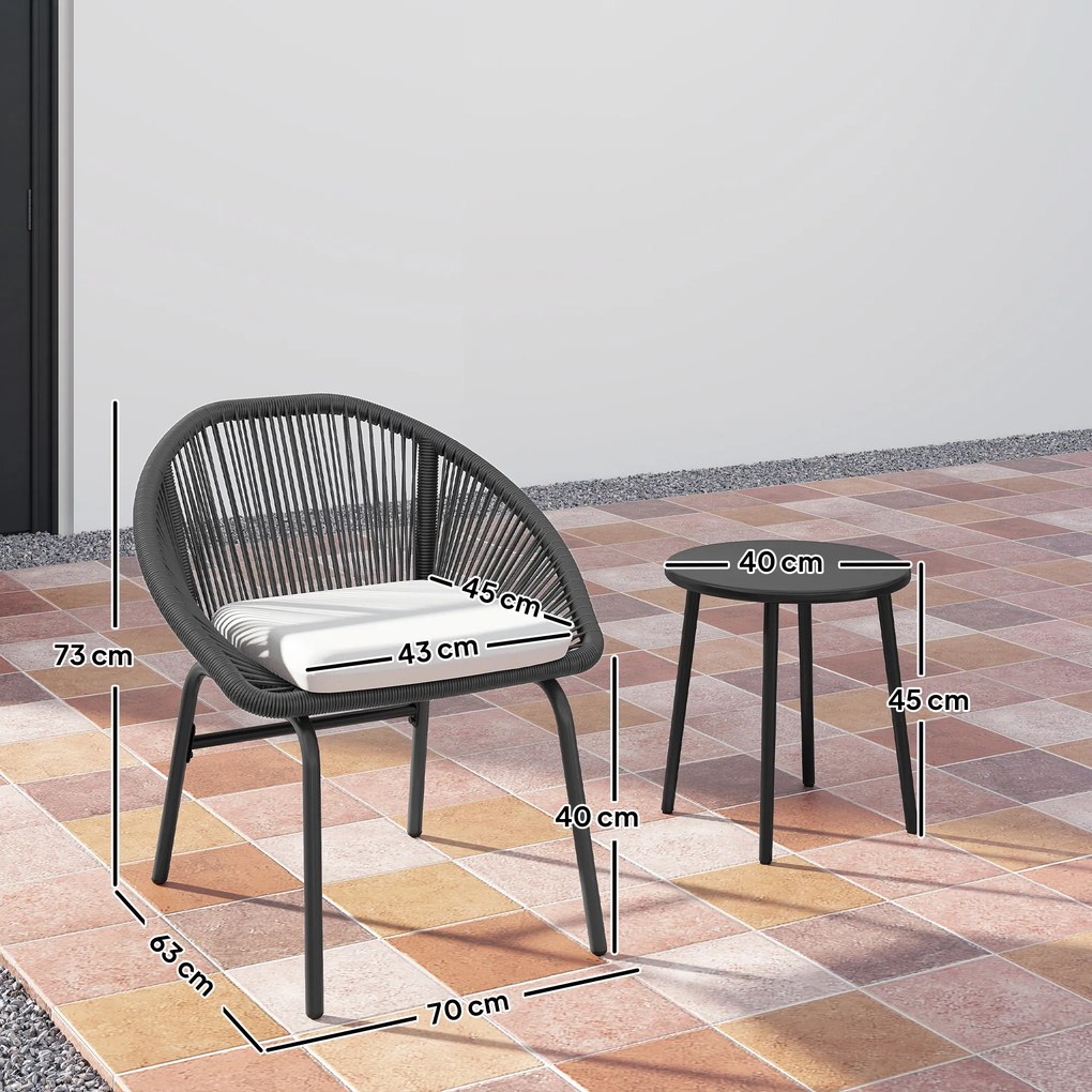 Outsunny Set Bistro pentru Terasa din 3 Piese, Set cu Perne Moi pentru Sezut, Set de Mobilier din Rachita, Negru | Aosom Romania