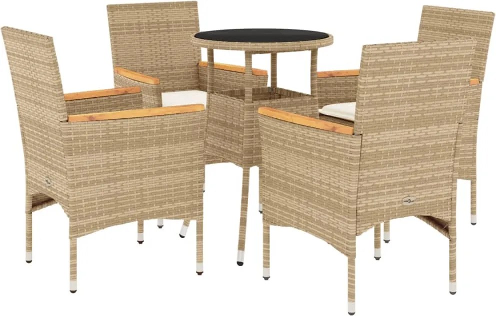 vidaXL Set mobilier de grădină cu perne 5 piese bej poliratan & sticlă