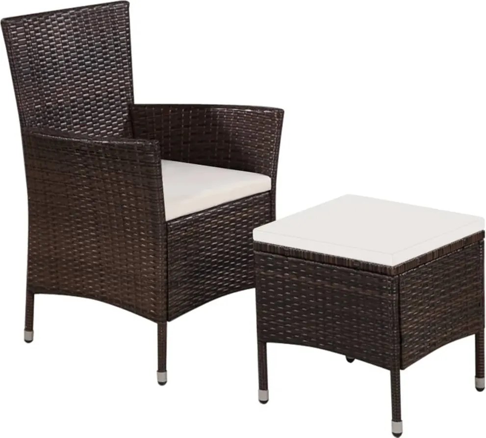 vidaXL Scaun de exterior și taburet cu perne maro poliratan