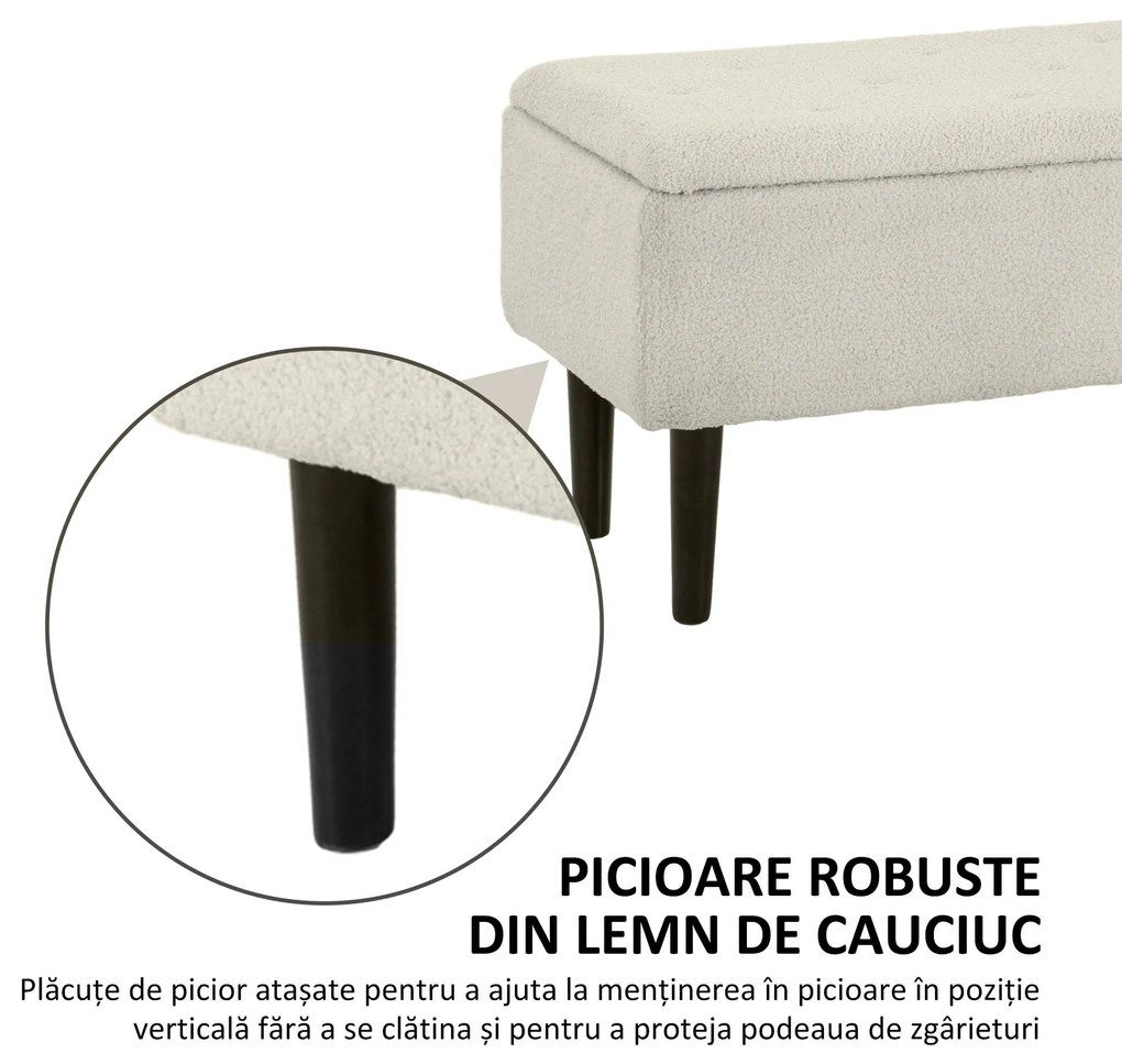 HOMCOM Scaun Modern cu Spațiu de Depozitare și Picioare din Lemn, Scaun Tapițat pentru Living sau Dormitor, 95x38x45 cm, Bej | Aosom Romania