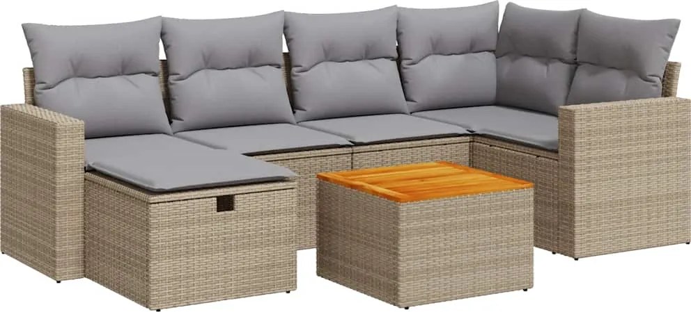 vidaXL Set canapele de grădină, 7 piese, cu perne, bej, poliratan