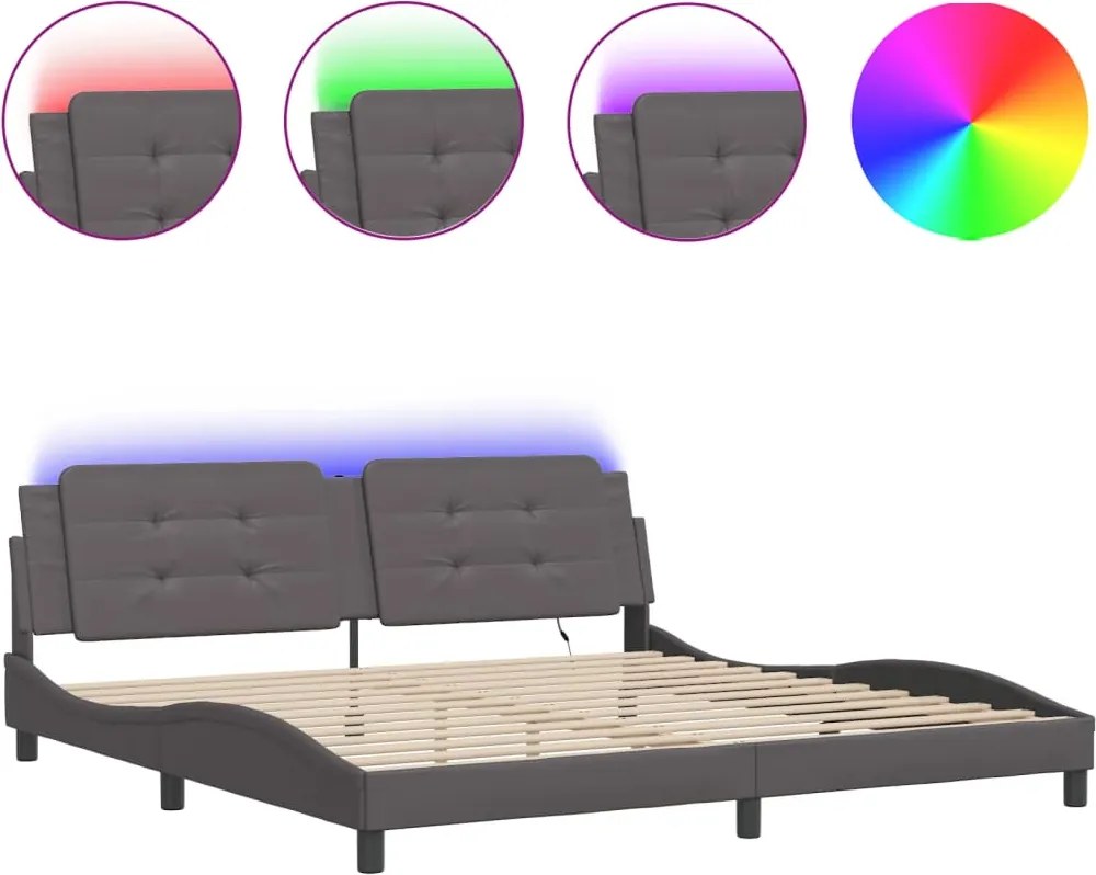 vidaXL Cadru de pat cu LED fără saltea, Zadar, gri, 200x200 cm