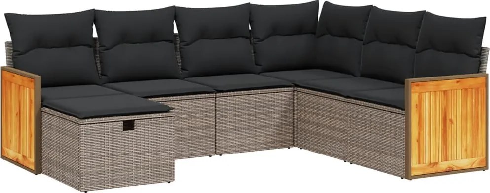 vidaXL Set canapele de grădină, 7 piese, cu perne, gri, poliratan