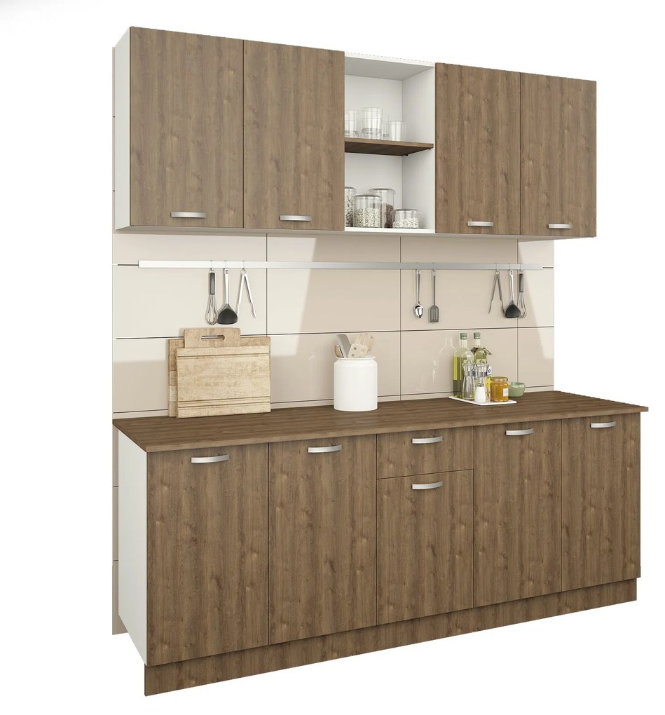 Set Bucatarie Nisa, Stejar Bronz/Alb, L 200 cm