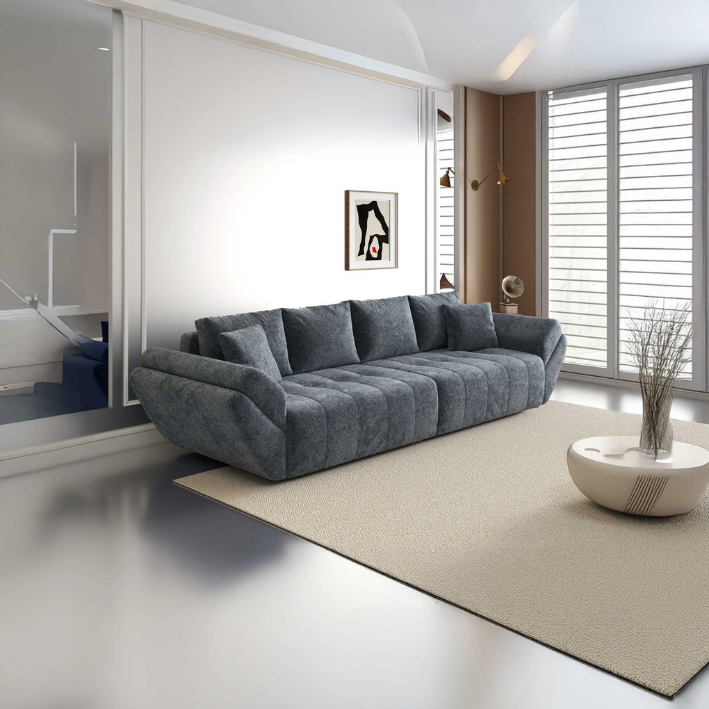 Canapea extensibilă dumonde cu ladă de depozitare si sezut confortabil din spuma high-density, Berlin Euphoria Graphit 300x100 cm