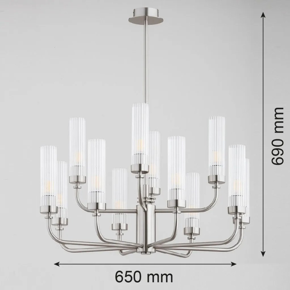 Candelabru 12 brate, alama periata, sticla canelata PRESTON 5086